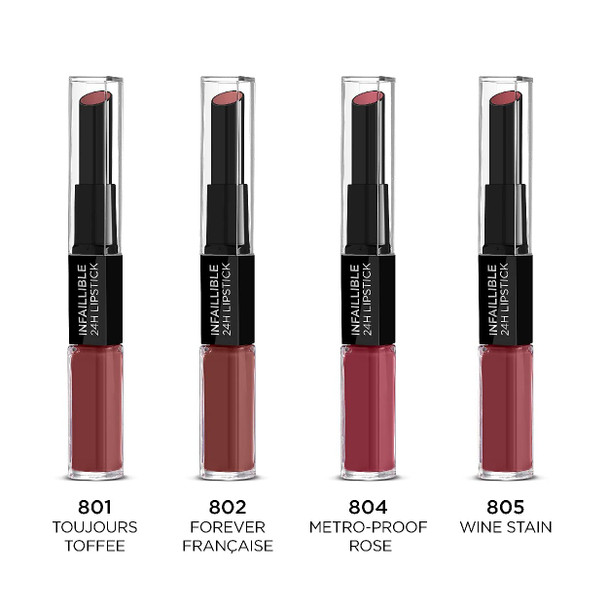L'Oreal Paris Infaillible 2-Step 802 Forever Francaise Lippenstift Für 24 Stunden Volle Lippen Mit Feuchtigkeitsspendendem Lippenpflege-Balsam