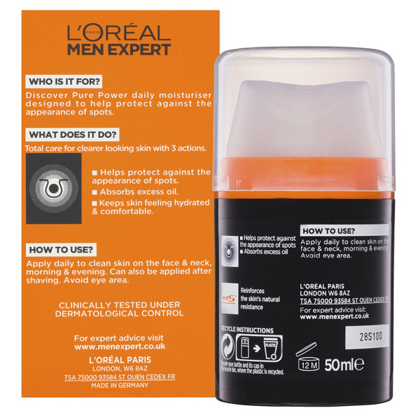 L'Oreal Paris Men Expert Pure Power Anti-Spot Moisturiser For Oily Skin 50 Ml(Package Vary)