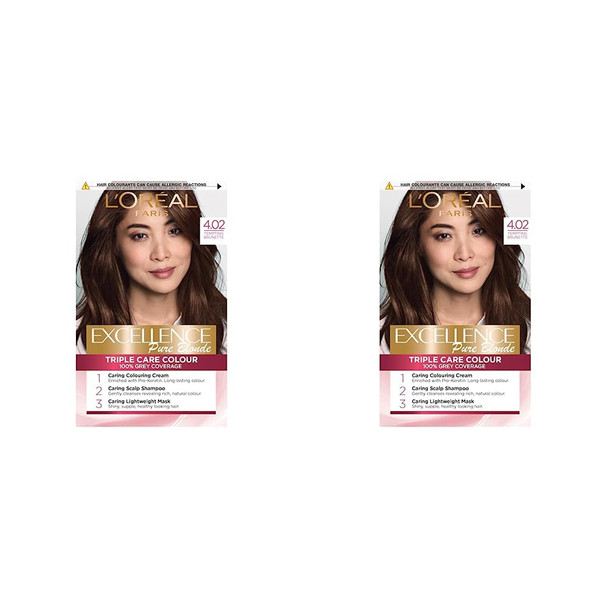 L'Oreal Paris Excellence Crème Permanent Hair Dye Radiant At-Home Hair Colour With Up To 100% Grey Coverage Pro-Keratin Up To 8 Weeks Of Colour Colour: 4.02 Tempting Brunette (Pack Of 2)