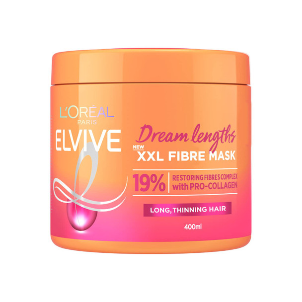 L'Oreal Paris Elvive Xxl Fibre Mask For Long Damaged Thinning Hair Restorative Treatment With Pro-Collagen Dream Lengths 400 Ml