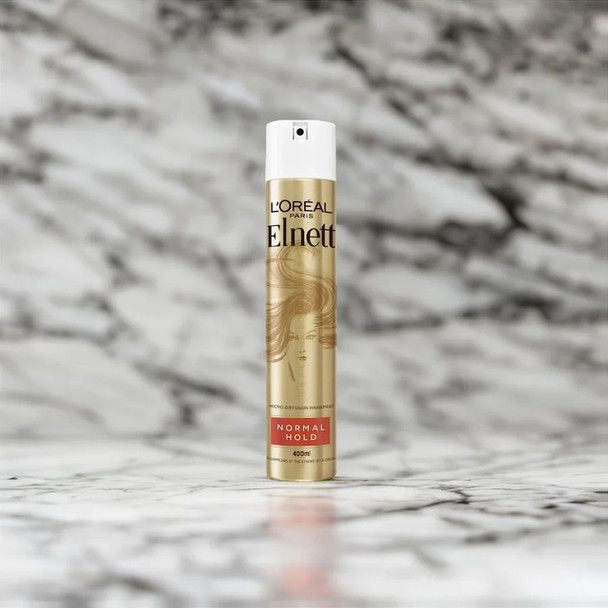 L'Oreal Elnett Hairspray for Normal Hold, Gives hold and natural looking shine, 24H normal hold with natural looking shine, feels clean and ready to restyle, 400ml