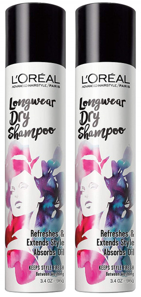 L'Oreal Paris Advanced Hairstyle/- Longwear Dry Shampoo - Net Wt. 3.4 Oz (96 G) Per Can - Pack Of 2 Cans