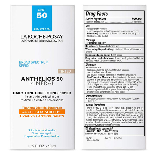 La Roche Posay Anthelios Mineral Daily Tone Correcting Tinted Face Primer With Broad Spectrum Spf 50 Mineral Sunscreen With Titanium Dioxide 1.35 Fl. Oz