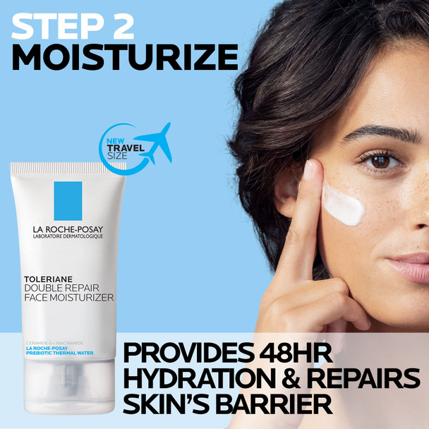La Roche Posay Toleraine Skin Care Set | Double Repair Face Moisturizer 40Ml & Hydrating Gentle Cleanser 400Ml | Oil Free Moisturizer & Face Wash | Formulated With Niacinamide