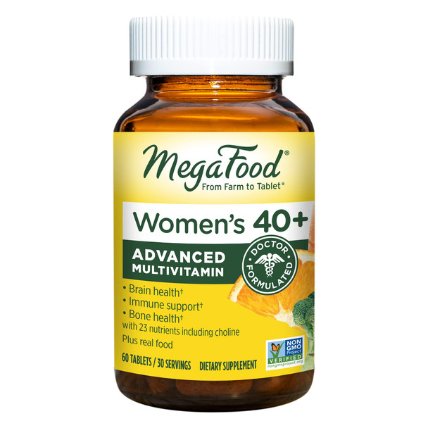 MegaFood Women'S 40+ Advanced Multivitamin For Women - Dr Formulated - Vitamin B Vitamin D3 Vitamin K2 & Choline - Energy Metabolism; Brain Health & Bone Health - Vegetarian - 60 Tabs (30 Servings)