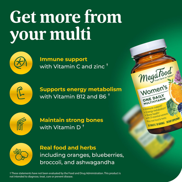 MegaFood Women'S One Daily Multivitamin For Women - With Iron B Complex Vitamin C Vitamin D Biotin And More - Plus Real Food - Immune Support Supplement - Bone Health - Vegetarian - 90 Tabs MegaFood Women'S One Daily Multivitamin For Women - With Iron B Complex Vitamin C Vitamin D Biotin And More - Plus Real Food - Immune Support Supplement - Bone Health - Vegetarian - 90 Tabs