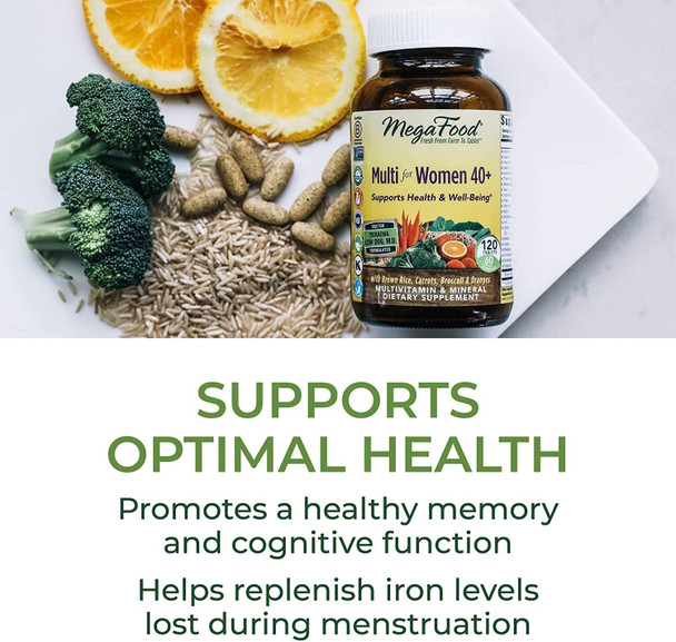 MegaFood Women'S 40+ Advanced Multivitamin For Women - Dr Formulated - Vitamin B Vitamin D3 Vitamin K2 & Choline - Energy Metabolism Brain Health & Bone Health - Vegetarian - 120 Tabs (60 Servings)