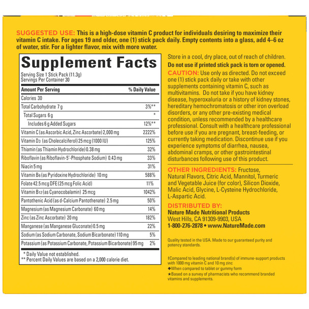 Nature Made Immunemax Fizzy Drink Mix With Vitamin C Vitamin D And Zinc Supplement For Immune Support Fast Absorption 30 Stick Packs 0.4 Ounce