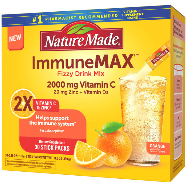 Nature Made Immunemax Fizzy Drink Mix With Vitamin C Vitamin D And Zinc Supplement For Immune Support Fast Absorption 30 Stick Packs 0.4 Ounce