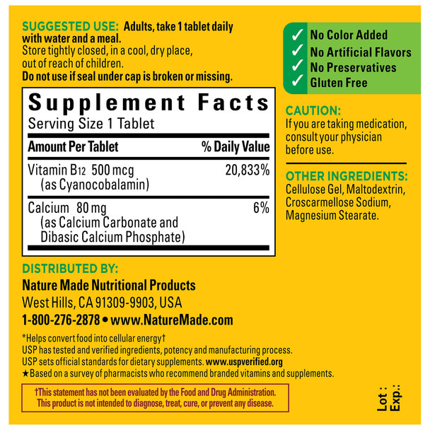 Nature Made Vitamin B12 500 Mcg Dietary Supplement For Energy Metabolism Support 200 Tablets 200 Day Supply