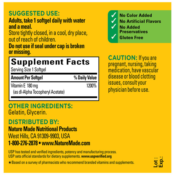 Nature Made E Vitamin 400 Iu 100 Liquid Softgels