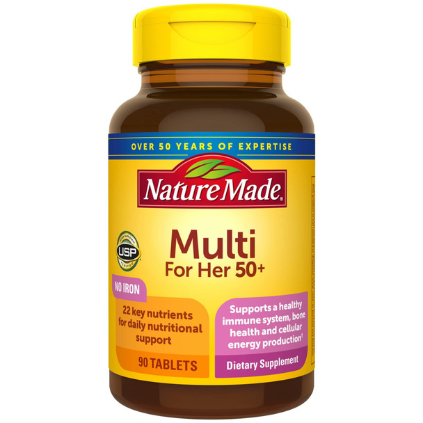 Nature Made Multivitamin For Her 50+ With No Iron Womens Multivitamin For Daily Nutritional Support Multivitamin For Women 90 Tablets 90 Day Supply