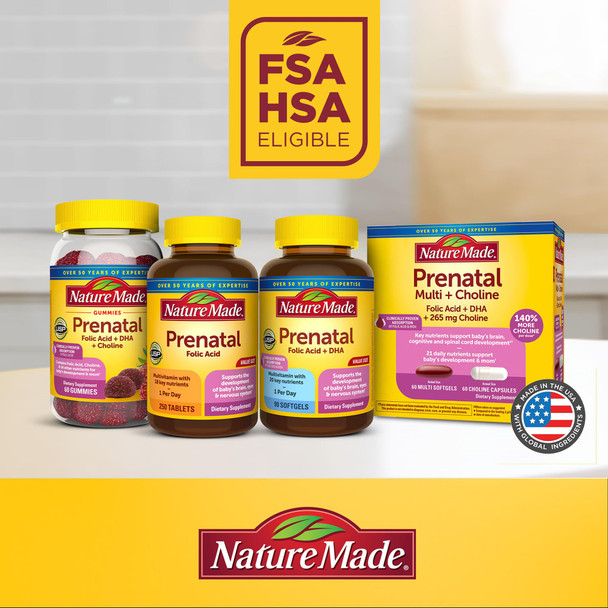 Nature Made Prenatal With Folic Acid + Dha Prenatal Vitamin And Mineral Supplement For Daily Nutritional Support 60 Softgels 60 Day Supply