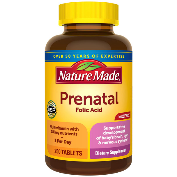 Nature Made Prenatal Multivitamin With Folic Acid Prenatal Vitamin And Mineral Supplement For Daily Nutritional Support 250 Tablets 250 Day Supply