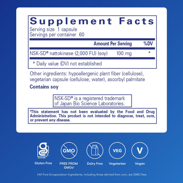 Pure Encapsulations NSK SD Nattokinase 100 mg 60 caps