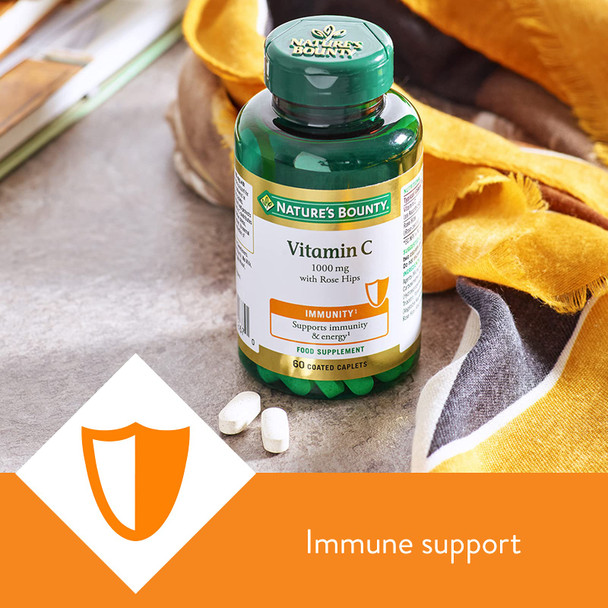 Nature's Bounty Vitamin C 1000 Mg With Rose Hips - Pack Of 60 Coated Caplets - Supports Immunity And Energy - Vegan And Gluten Free