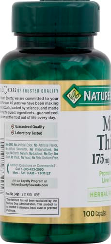 Nature's Bounty Milk Thistle Herbal Health Supplement Supports Liver Health 175Mg 100 Softgels