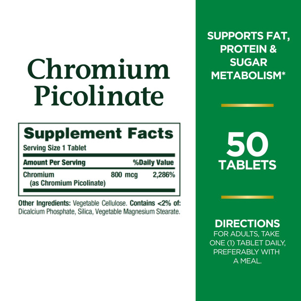 Nature's Bounty Mega Chromium Picolinate 800 Mcg Tablets 50 Ea