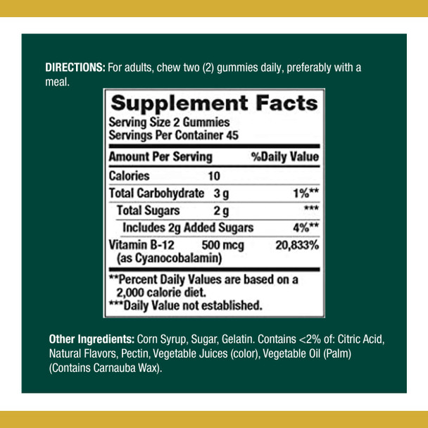 Nature's Bounty Vitamin B12 Gummies Dietary Supplement Supports Energy Metabolism And Nervous System Health Mixed Berry Flavor 500Mcg 90 Gummies (Packaging May Vary)