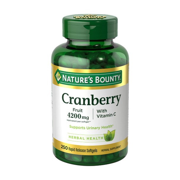 Nature's Bounty Cranberry 4200Mg With Vitamin C Urinary Health & Immune Support Cranberry Concentrate 250 Rapid Release Softgels