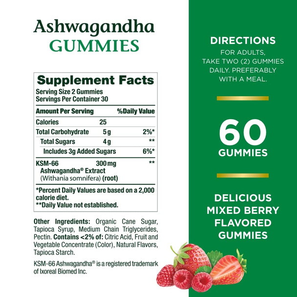 Natures Bounty 300Mg Ashwagandha Extract Mixed Berry 60 Gummies