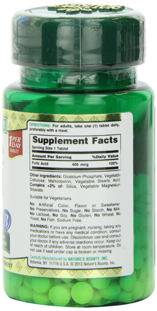 Nature's Bounty Folic Acid400 Mcg. Tabs.