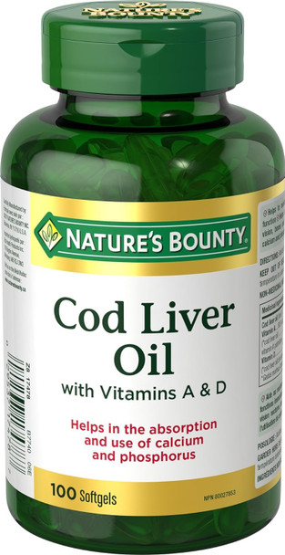 Nature's Bounty Cod Liver Oil 1000Mg 100 Sgl