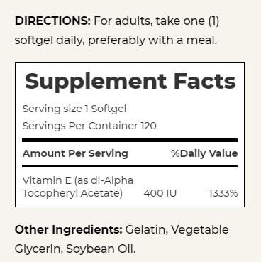 Nature's Bounty E 180Mg Pure Di-Alpha Softgels 120 Count