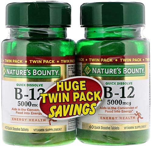 Nature's Bounty Nature'S Bounty B-12 Twin Pack Naturally Cherry Flavor 5000 Mcg 80 Quick Dissolve Tablets 40 Tablets Each