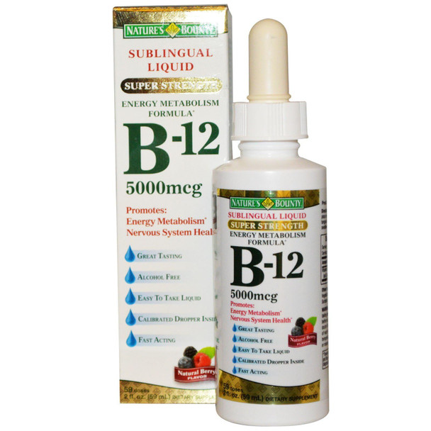 Nature's Bounty B-12 5000 Mcg Sublingual Liquid Energy Health 2 Fl Oz (2 Bottles)