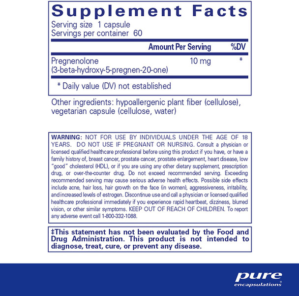 Pure Encapsulations, Pregnenolone, 10 mg, 60 vcaps