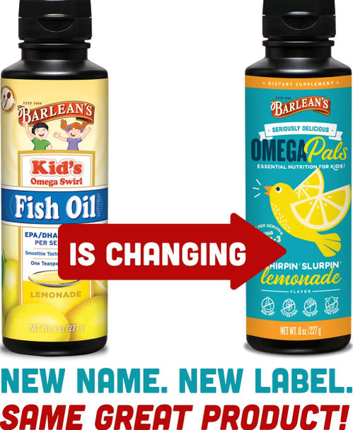Barlean's Omega 3 Fish Oil Liquid Supplement for Kids Chirpin' Slurpin' Lemonade 540 mg of EPA and DHA Fatty Acid 8 oz