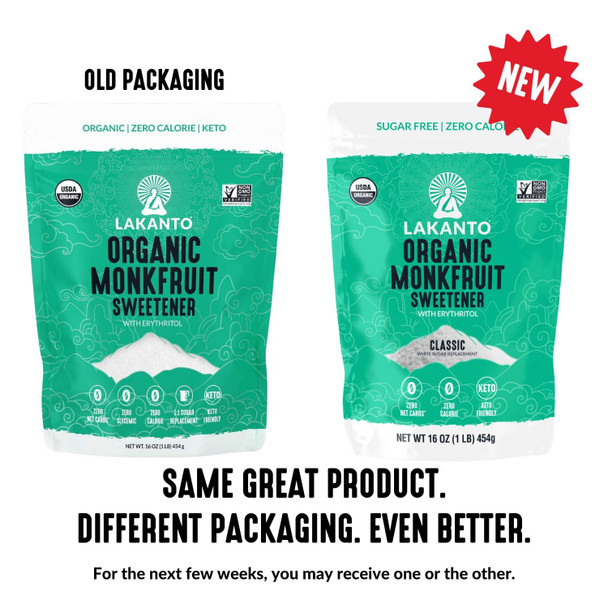 Lakanto Organic Classic Monk Fruit Sweetener with Erythritol - White Sugar Substitute, Zero Calorie, Keto Diet Friendly, Zero Net Carbs, Baking, Sugar Replacement (Organic Classic White - 1 lb)