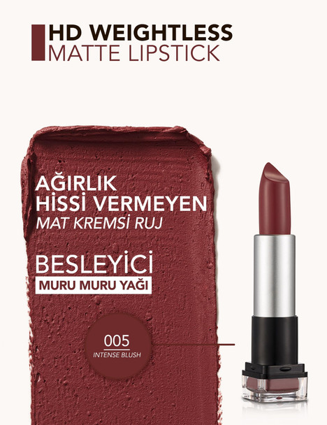 Flormar Weightless HD Matte Lipstick - 05 Intense Blush