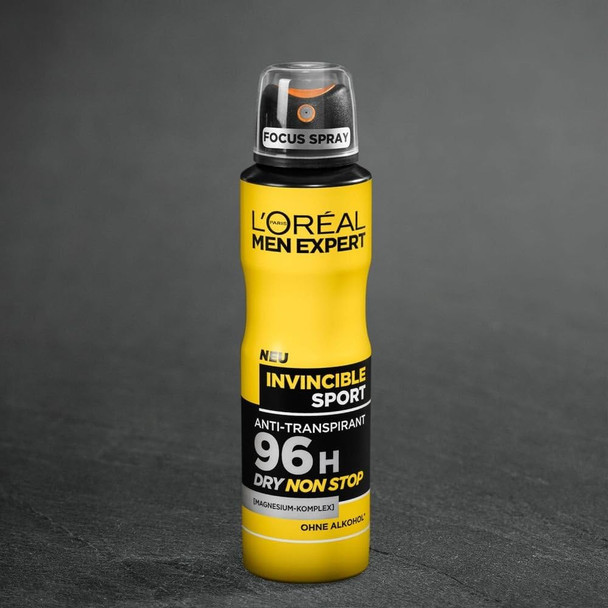 L'Oreal Men Expert Invincible Sport Deodorant Spray With 96H Long Lasting Dry Protection Alcohol 6 X 150 Ml