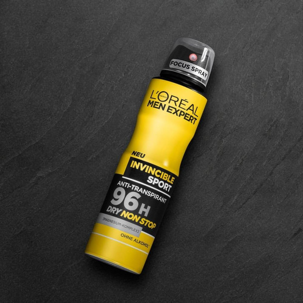 L'Oreal Men Expert Invincible Sport Deodorant Spray With 96H Long Lasting Dry Protection Alcohol 6 X 150 Ml