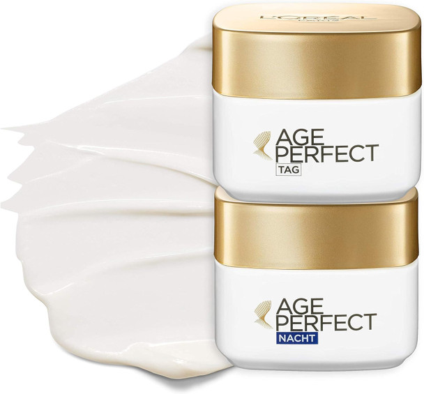 L'Oreal Paris Age Perfect Face Care Set Anti-Ageing Day Cream And Night Cream Support Effect And Firmness For Mature Skin With Soy Ceramide 2 X 50 Ml