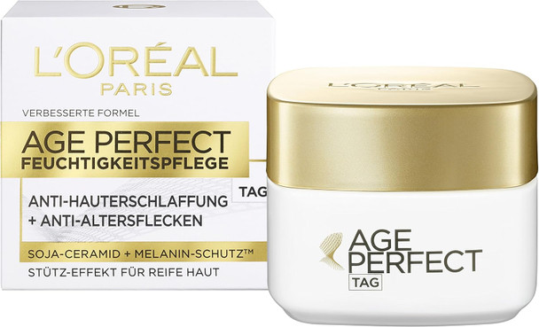 L'Oreal Paris Age Perfect Face Care Set Anti-Ageing Day Cream And Night Cream Support Effect And Firmness For Mature Skin With Soy Ceramide 2 X 50 Ml