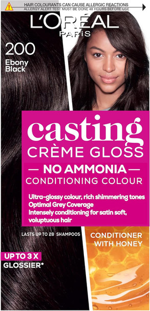 L'Oreal Paris Ammonia Semi-Permanent Hair Dye 200 Ebony Black Glossy Hair Colour Natural Looking Finish For Up To 28 Shampoos Casting Creme Gloss 1 Application L'Oreal Paris Ammonia Semi-Permanent Hair Dye 200 Ebony Black Glossy Hair Colour Natural Looking Finish For Up To 28 Shampoos Casting Creme Gloss 1 Application
