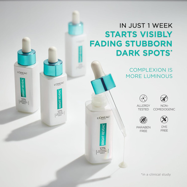 L'Oreal Paris Bright Reveal 12% Niacinamide + Amino Sulfonic + Ferulic Dark Spot Serum 1Oz + Moisturizer Sample