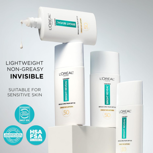 L'Oreal Paris Bright Reveal Broad Spectrum Daily Spf 50 Uv Lotion 1.7 Fl Oz + Moisturizer Sample