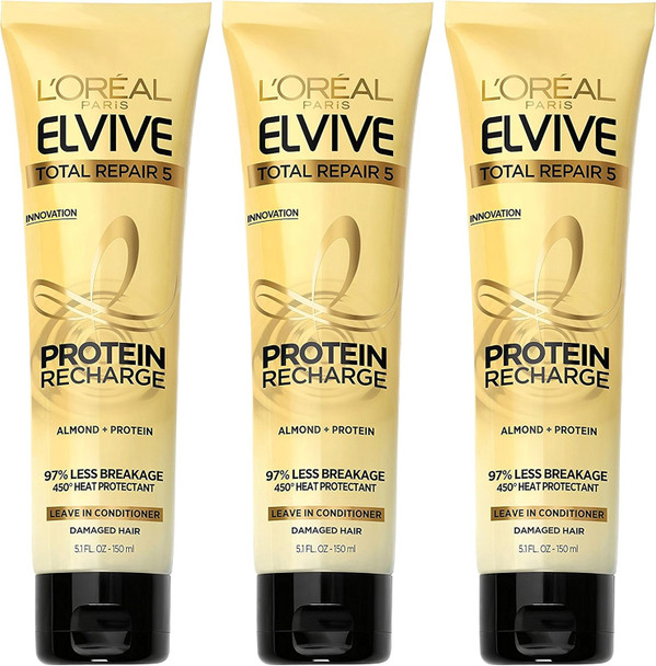 L'Oreal Paris Elvive Hair Treatment Total Repair 5 Protein Recharge Leavein Conditioner Net Wt. 5. 1 Fl Oz 150 Ml Per Tube Pack Of 3 Tubes