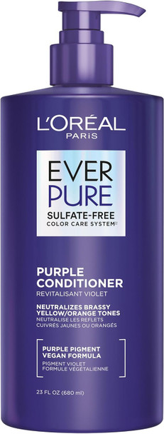L'Oreal Paris Everpure Sulfate Brass Toning Purple Conditioner For Blonde Bleached Silver Or Brown Highlighted Hair 23 Fl Oz Packaging May Vary