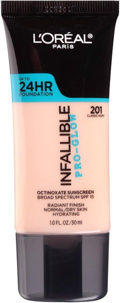 L'Oreal Paris Makeup Infallible Pro-Glow Foundation 201 Classic Ivory 1 Ounce