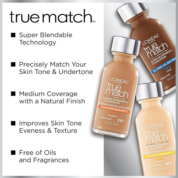 L'Oreal Paris Makeup True Match Super-Blendable Liquid Foundation Perfect Beige N5.5 1 Fl Oz 1 Count