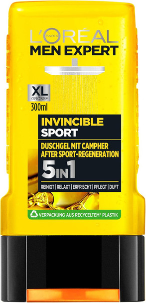 L'Oreal Paris Men Expert 5-In-1 Shower Gel For Men For Cleansing Body Hair And Face Invincible Sport Camphor 1 X 300 Ml L'Oreal Paris Men Expert 5-In-1 Shower Gel For Men For Cleansing Body Hair And Face Invincible Sport Camphor 1 X 300 Ml