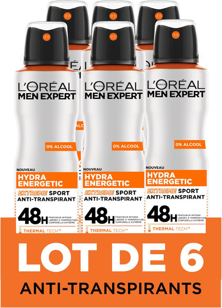 L'Oreal Paris Men Expert Hydra Energetic Deodorant Antiperspirant Extreme Sport 6 X 150 Ml