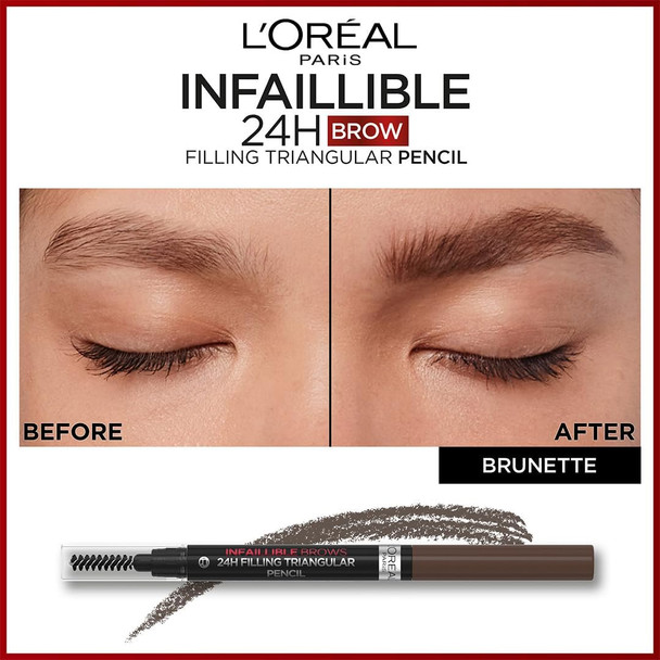 L'Oreal Paris Paris Infaillible Brows 24H Filling Triangular Pencil 3.0 Brunette - Waterproof Sumdge Proof And Transfer Resistant