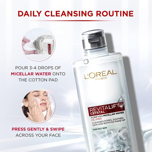 L'Oreal Paris Purifying Micellar Water Cleanses Pores And Removes Makeup With Oil- Technology Revitalift Crystal 95Ml