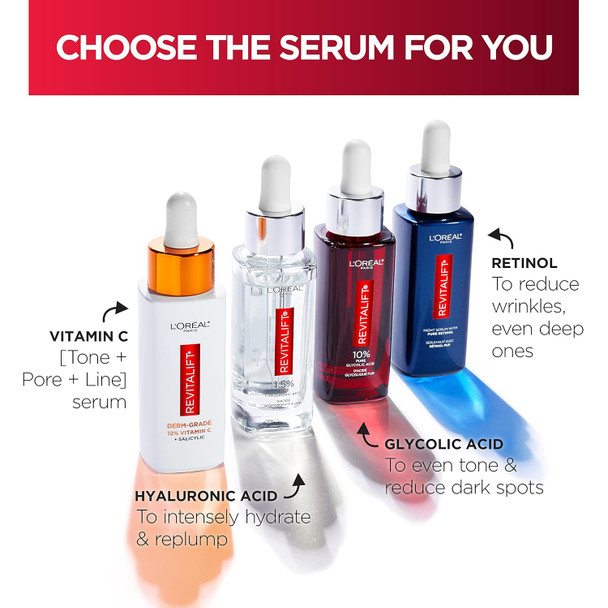 L'Oreal Paris Revitalift 0.3% Pure Retinol Night Serum Reduce Deep Wrinkles Fragrance 1 Oz + Moisturizer Sample